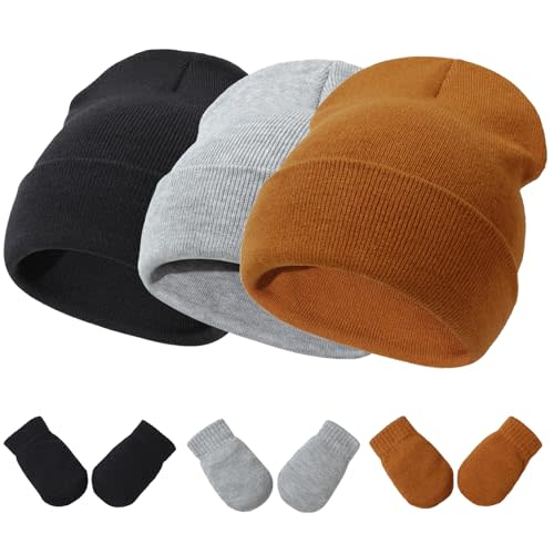 Baby Hats and Mittens Set Infant Toddler Beanie Caps Hospital Hat Set Newborn Gloves for Baby Boys Girls