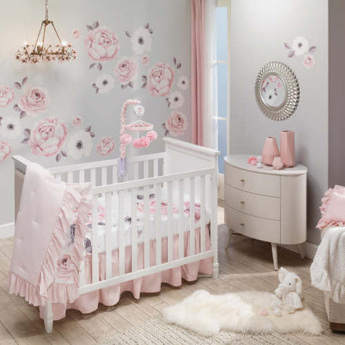 Floral Garden Floral Baby Crib Bedding in Pink | Shop 5-Piece Pink Floral Crib Bedding Set - Lamb & Ivy