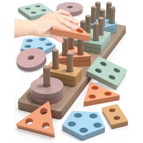 kecristv Montessori Toys for 1 2 Year Old Girl and Boy, Shape Sorter Wooden Toys for Toddlers 1-3, Toddler Toys Age 1-2, 1 2 Year Old Girl Boy Gifts, Preschool Toddler Puzzles Toys