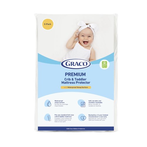 Graco Premium Waterproof Crib and Toddler Mattress Protector, 2 Pack