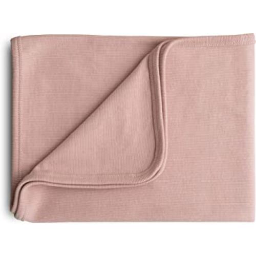mushie Extra Soft Baby Blanket | Organic Cotton Ribbed Receiving Blanket, Swaddle, Stroller | 35x35 Inch (Blush)