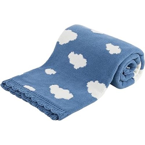 Berkshire Baby Blanket,Ultra-Plush Reversible Chenille Knit Toddler Blanket,Cute Pattern Nursery Crib Blanket,Ideal Baby Gift(30x40 Inches,Bouncy Clouds Harbor Blue)