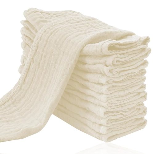 Cute Castle 12 Pack Muslin Burp Cloths for Baby - Ultra-Soft 100% Cotton Baby Washcloths - Large 20'' by 10'' Super Absorbent Milk Spit Up Rags - Burpy Cloths for Unisex, Boy, Girl - Ivory - 20x10 Inch (Pack of 12)