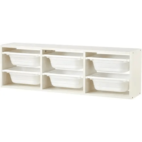 Beright Wall Storage Combination with Bins, Toy Storage Organizer for Kids, Multipurpose Children Storage Cabinet Organizer for Books and Toys with 6 Small Bins, White