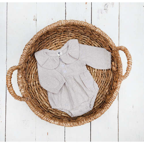 Adalia Gingham Collar Romper – Olive and Cradle