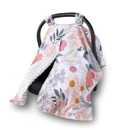 HNHUAMING Car Seat Cover Baby, Infant Car Seat Canopy Covers for Newborn Girls Boys, Soft Breathable Minky Carseat Covers Stretchy Multi-Use Nursing Cover for Stroller Baby Car Seat, Daisy Flroal