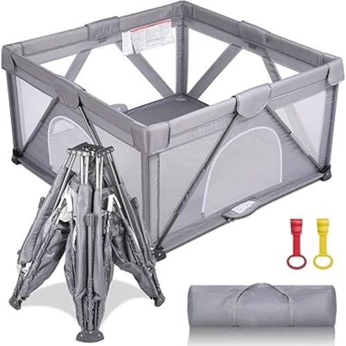 Foldable Baby Playpen, Extra Large Play Pen for Babies and Toddlers, Baby Fence Play Yard, Safety Kids Portable Playpin Indoor&Outdoor (50"X50",Grey)