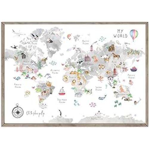 Amazon.com: Joocrise Grey Kids World Map Animal Map Canvas Educational Wall Art Nursery Wall Decor Poster Childrens Room Decor Playroom Prints 16x24 Inch Unframed: Mixed Media