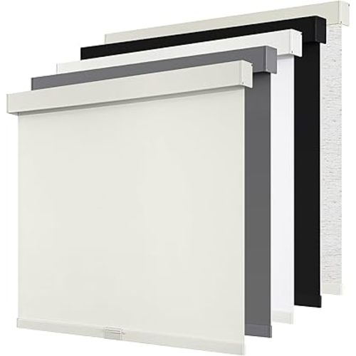 Cordless Blackout Roller Shades Blinds for Windows Free-Stop,Pull Down Room Darkening with Valance,Thermal Insulated Woven Fabric Window Door Blinds for Home,Office,Beige 30" W x 72" L