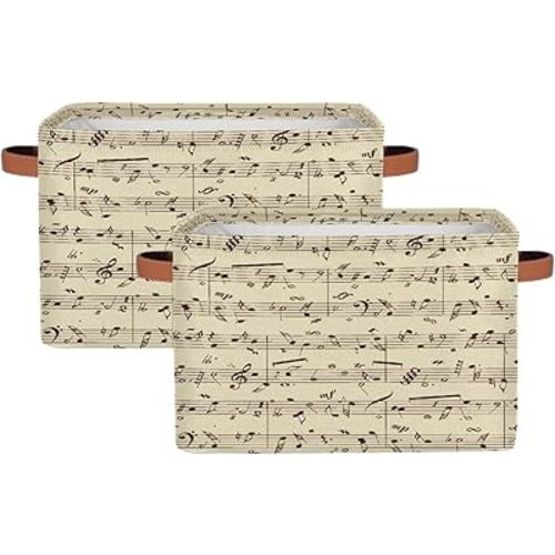 Storage Basket Music Note Score Collapsible Storage Basket Bins Organizer for Toys Shelf Closet Nursery Office Storage, 2 Pack(Music)