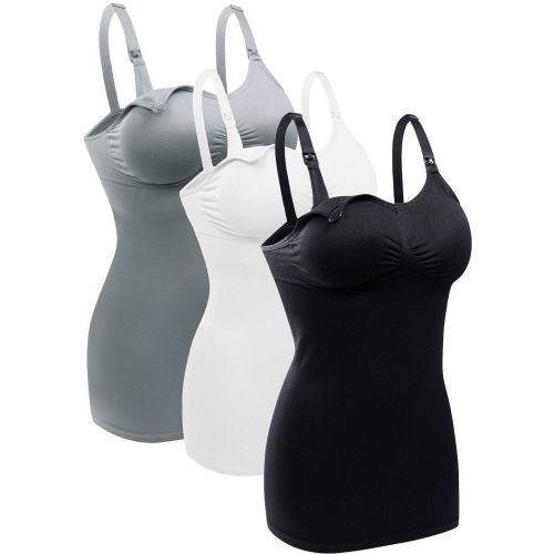DAKIMOE Womens Nursing Tank Tops for Breastfeeding Maternity Camisoles with Built in Bra Sleep Maternity Cami Bras Pack of 3