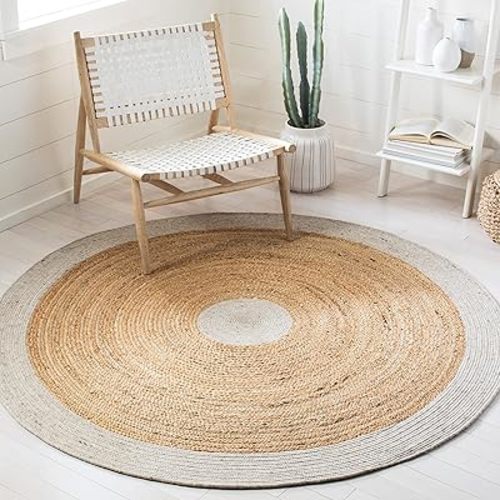 SAFAVIEH Braided Collection Area Rug - 5' Round, Beige & Natural, Handmade Country Cottage Reversible Jute, Ideal for High Traffic Areas in Living Room, Bedroom (BRD910B)