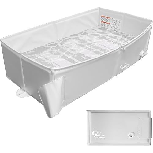 Bella’s Friends Baby Collapsible Bathtub, Travel Bath Tub for Baby, Foldable and Portable, Easy Storage, Reinforced Structure, Lightweight, Travel Essentials for 6M-3Y Infant Toddler, Gray