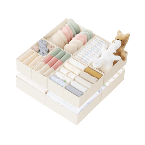 Criusia Drawer Organizer Clothes, 10 Pack Dresser Organizer for Baby Clothes, Underwear, Sock- Foldable Closet Organization and Storage Dividers Bins for Nursery, Bedroom (Beige)
