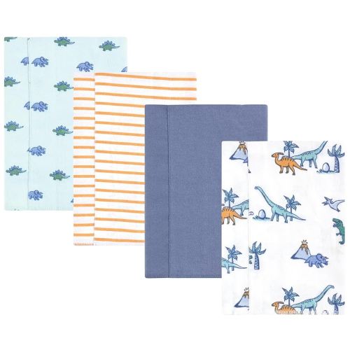Hudson Baby Unisex Baby Cotton Flannel Burp Cloths 4-Pack, Pastel Dino, One Size