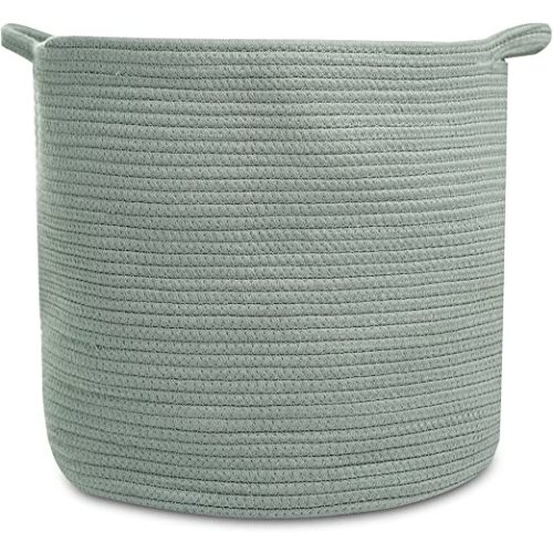 Natemia Rope Storage Basket- Nursery Bin and Toy Organizer (15”x15”x14”), Laundry Basket, Basket for Towels, Pillows and Blankets
