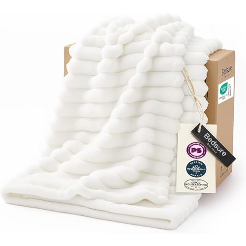 Bedsure GentleSoft White Throw Blanket for Couch - Birthday Gifts for Women Mom Her Girls, Cozy Fleece Blanket for Sofa Bed, Living Room Home Bedroom Decor Dorm Essentials, Off White, 50x60 Inches