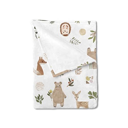 HawSkgFub Woodland Animal Baby Blanket Boy Girl Gift Neutral, Boho Forest Bear Deer Fox Owl Flannel Fleece Nursery Bed Swaddle Receiving Blankets, Soft Toddler Infant Newborn Kids Crib Bedding 40 x 50