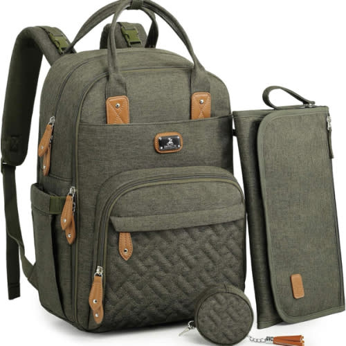 Dikaslon Diaper Bag Backpack with Portable Changing Pad, Pacifier Case and Stroller Straps, Large Unisex Baby Bags for Boys Girls, Multipurpose Travel Back Pack for Moms Dads, Army Green