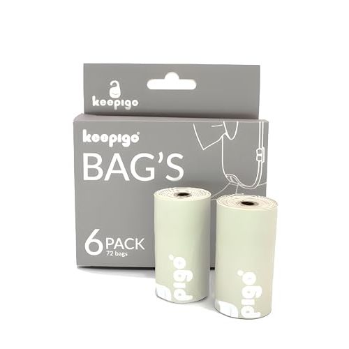 Keepigo Compostable Disposable Diaper Bags | 6 Rolls, 72 Leak-Proof, Biodegradable Baby Poop Bags | Eco-Friendly Diaper Trash Bags for Home, Travel & Pet Waste | Odor-Free Baby Essentials for Newborns