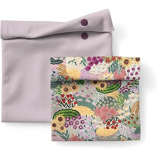 Esembly Snack + Sammy Pouches - Reusable Snack & Sandwich Bags| Silicone Storage Bag for Food | Microwave & Dishwasher Safe - Set of 2 - Botanic Gardens Amethyst