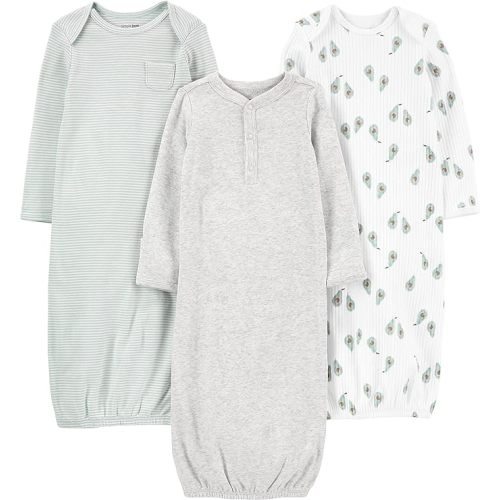 Simple Joys by Carter's Unisex Babies' Cotton Sleeper Gown, Pack of 3 - Newborn - Avocados/Heather/Stripe