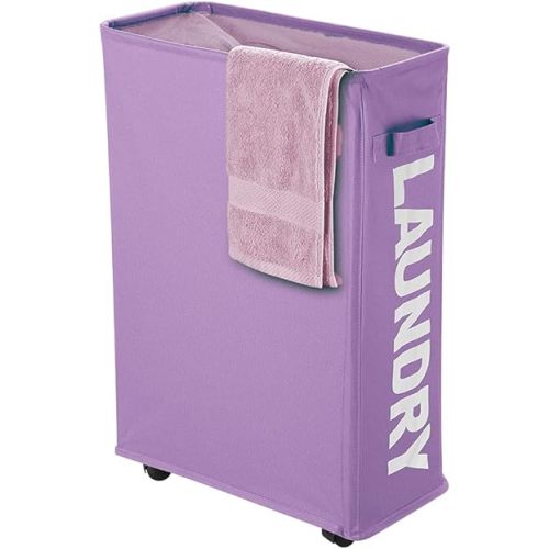 40L Laundry Hamper Collapsible Fabric for Hotel, Freestanding Flexible Laundry Sorter on Wheels - Slim Storage Bag, Decorative Laundry Baskets for Books, Sundries Storage (Purple)