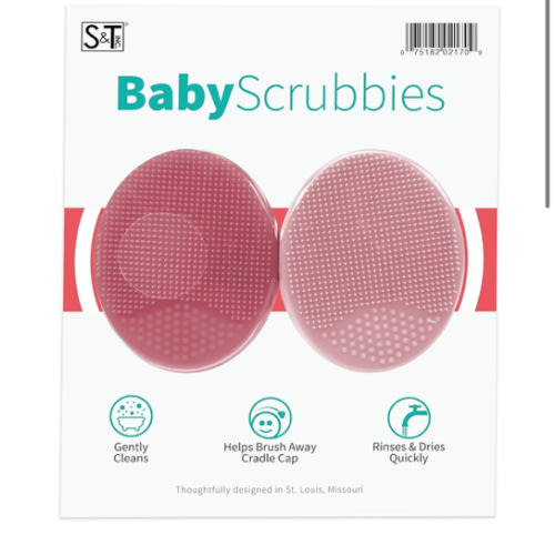 S&T INC. Exfoliating and Massaging Cradle Cap Bath Brushes for Baby, Silicone - 2 Inch x 2.5 Inch, Pink, 2 Pack