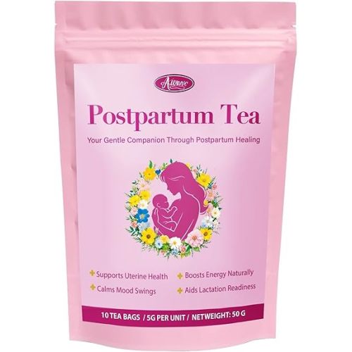 Auranic Natural Postpartum Recovery Tea, Post Partum Essentials for Breastfeeding New Mama, Women Hormone Balance & Womb Detox, Postnatal Care Uplift Herbal Teabags, After Pregnancy Gifts for Mom