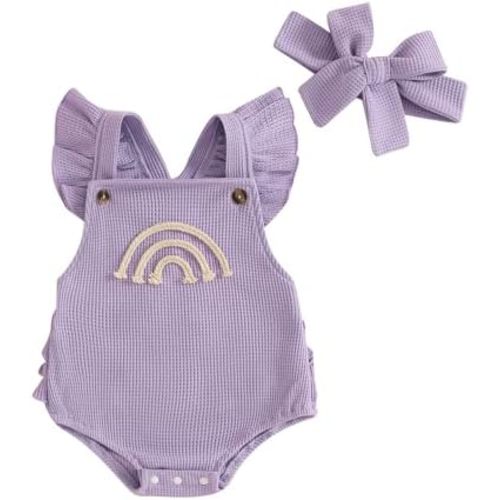 Hnyenmcko Newborn Baby Boy Girls Clothes Infant Rainbow Romper Waffle Ruffled Sleeveless Backless Bodysuit Jumpsuit Outfit