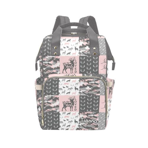 Antler Man Woodland Pink Diaper Bags with Name Waterproof Mummy Backpack Nappy Nursing Baby Bags Gifts Tote Bag for Women