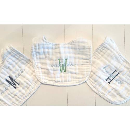 Monogrammed and Personalized Baby Soft Muslin Bib and Burp Cloth, Perfect Baby Shower Gift FREE SHIPPING