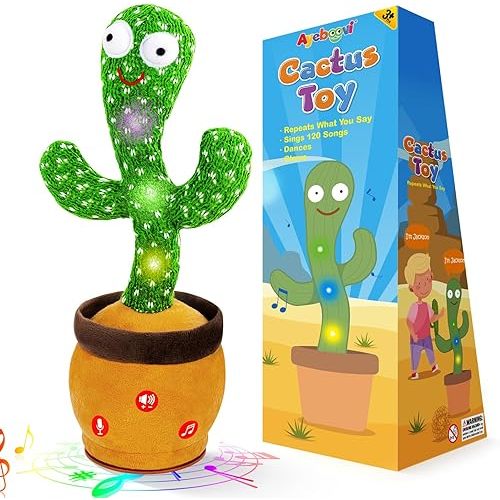 Ayeboovi Baby Toys Dancing Talking Cactus, Volume Adjustable Mimicking Recording Cactus Toy Repeats What You Say, Toddler Toys Singing Cactus with 120 Songs, Tummy Time Toys for Kids Boys Girls