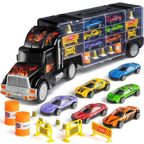 Toy Truck for Toddlers - Transport Car Carrier with 6 Toy Cars & Accessories - Toddler Toys Cars for Boys Age 2 - Birthday Gifts for 3 Year Old Boy