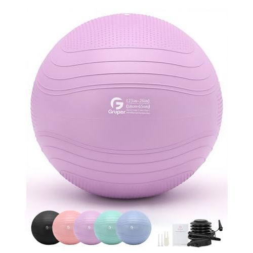 Gruper Yoga Ball, Extra Thick Exercise Ball for Workout Pregnancy Stability - 4 Sizes Anti Burst Balance Ball for Yoga, Pilates, Fitness, Birthing, Physical Therapy - Includes Pump