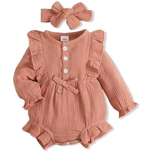 Renotemy Newborn Infant Baby Girl Clothes Cotton Linen Rompers Solid Ruffle Jumpsuits Infant Baby Clothes Girl