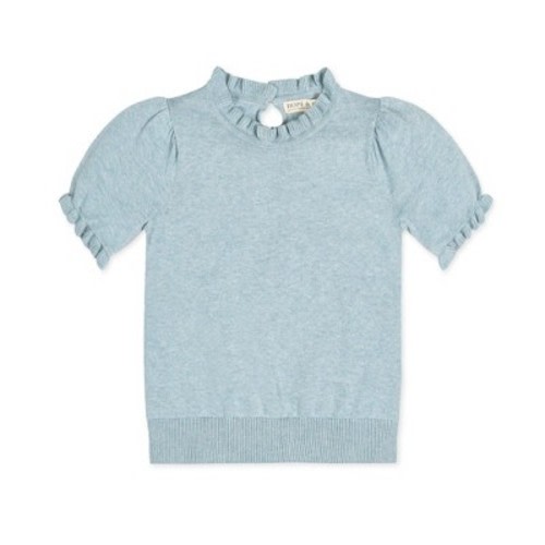 Hope & Henry Girls' Organic Puff Sleeve Ruffle Edge Sweater, Infant