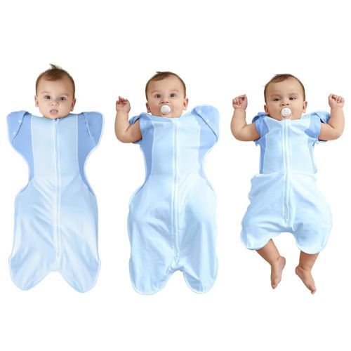 Transition Swaddle, Baby Sleep Sack 3-6 Months 12-18 lb, Arms In/Out With 2-Way Zipper, Moisture-Wicking Fabric, Improves Sleep, Snug Fit Helps Calm Startle Reflex, 1 Pack, Blue