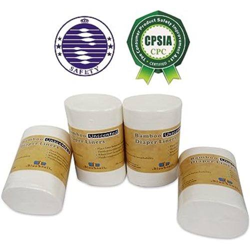 Bamboo Unscent Diaper Liners- Fragance Free and Chlorine Free(4PK) 400 Count by BlueSnail - 100 Count (Pack of 4) - White