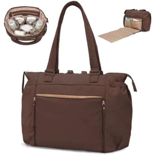 MOMINSIDE Diaper Bag Tote with Changing Pad Tote Diaper Bags Convertible Backpack pañaleras para bebe Large Baby Bag, Hospital Bag Mommy Bag Travel Diaper Bag for Mom, 16 Pockets, Dark Brown