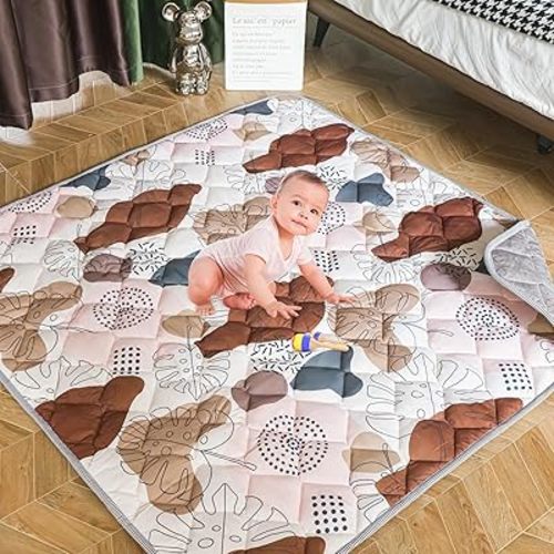 Foldable Baby Play Mat, Soft Baby Floor Mat, 49.5in*49.5in Non-Slip Crawling Mat, Machine Washable, Suitable for Babies, Toddlers and Infants to Play with