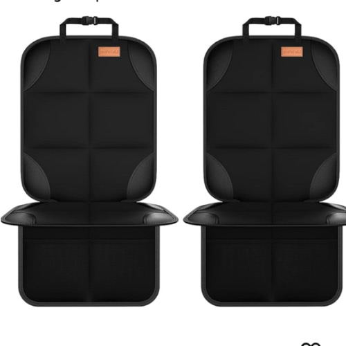 Car Seat Protector, Large Auto Protector for Child Seats with Thickest Padding and Non-Slip Backing Mesh Pockets for SUV, Sedan, Truck, Leather and Fabric - Black
