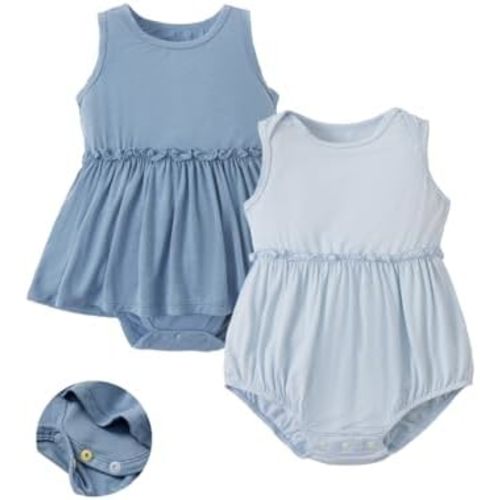 PATPAT Baby Girl Bamboo Viscose 2-Pack Romper & Dress