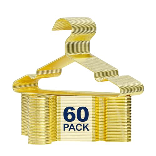 Gold Kids Hangers 12 Inch 60 Pack Strong Metal Wire Baby Clothes Hangers, Heavy Duty and Space Saving Infant Hangers for Toddler Chirldren Coats, Pants