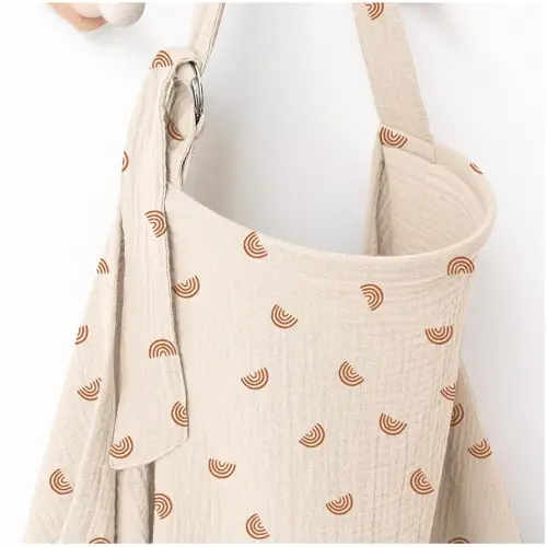 Muslin Nursing Covers for Breastfeeding, Privacy Breast Feeding Cover with Arch Neckline for Mom and Baby, Breathable 100% Cotton Nursing Apron Multi-use Stroller Cover