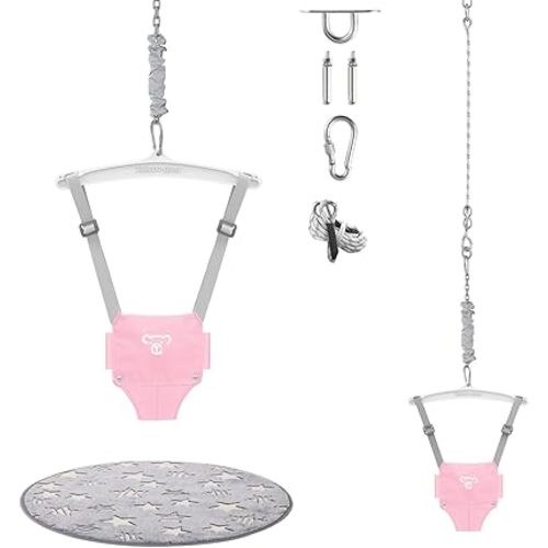 Baby Jumper with a Ceiling Hook for Infant & Toddlers, Baby Door Jumper with Adjustable Chain, Protable Baby Jumpers and Bouncers for Indoor/Outdoor, Baby Doorway Jumper with Soft Rug