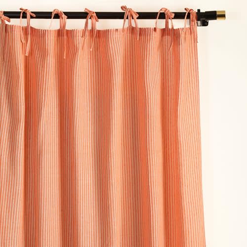 THE ART BOX Gauze Striped Curtains, Boho Linen Blend Gauze Tie Top Hanging Curtains 2 Panel Set, Light Filtering Door Window for Bedroom/Living Room Home Décor Orange on White (L96”xW42” Each Panel)