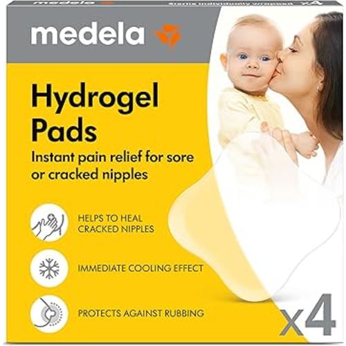 Medela Hydrogel Pads, Instant Pain Relief for Cracked or Sore Nipples from Breastfeeding and Pumping, Cooling Moisture Supports Natural Healing, Pack of 4