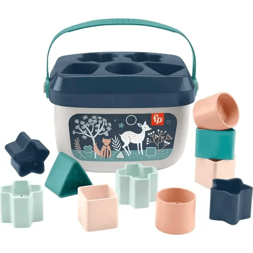 Fisher-Price Stacking Toy Baby’s First Blocks Set of 10 Shapes for Sorting Play for Infants Ages 6+ Months, Navy Fawn​ (Amazon Exclusive)