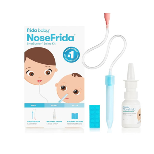 Frida Baby Saline Kit, Includes NoseFrida Nasal Aspirator for Baby, Baby Nose Sucker, Saline Nasal Spray for Babies with 10 Extra Hygiene Filters, Nasal Spray Decongestant, 0.68 fl oz